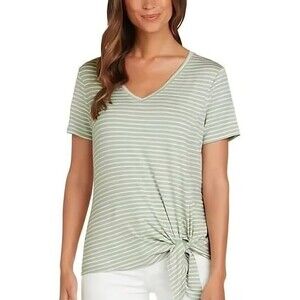 Matty M Women's Top V-Neck  Side Tie Tee Ladies T-Shirt Light Olive XL 16/18